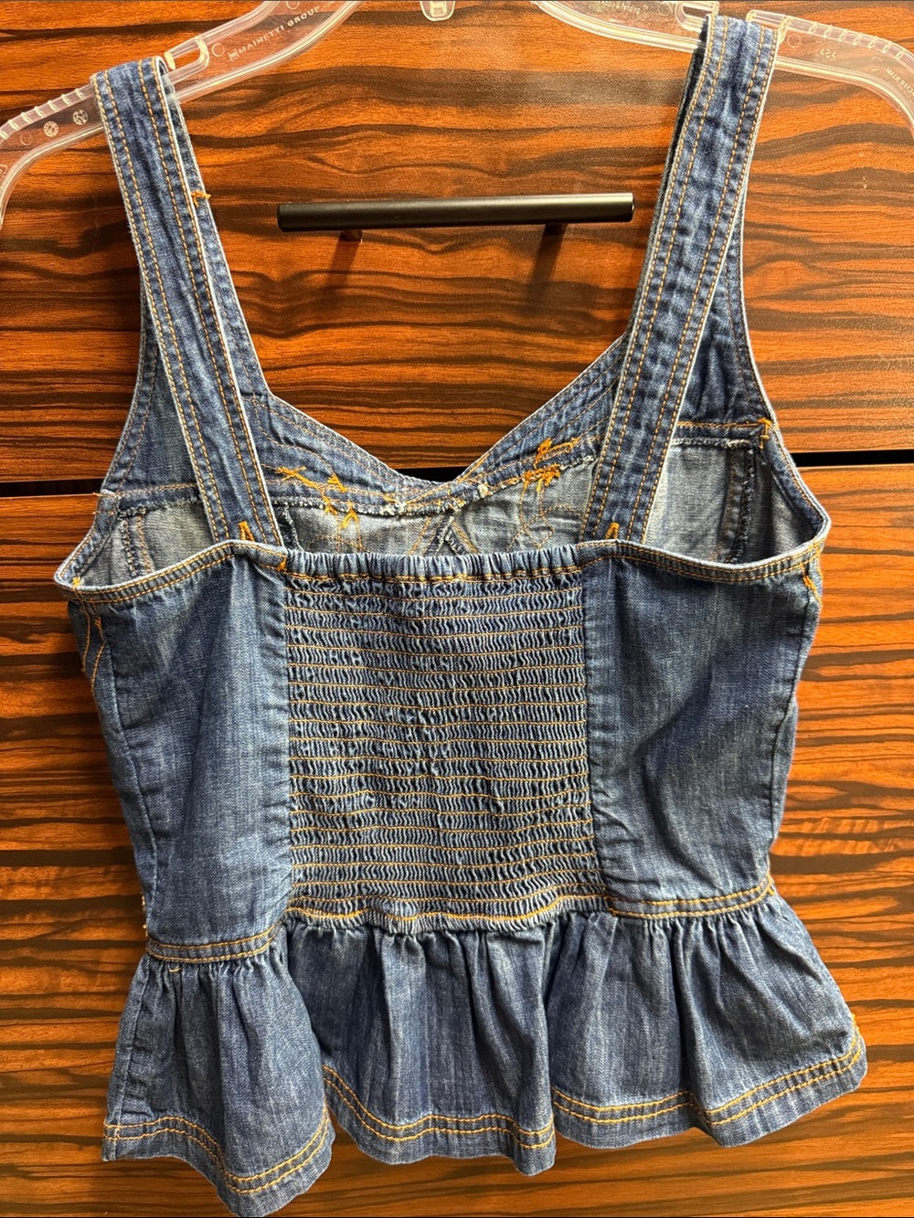 Anthropologie Blue Denim Embroidered Peplum Camisole - Picture 2 of 5